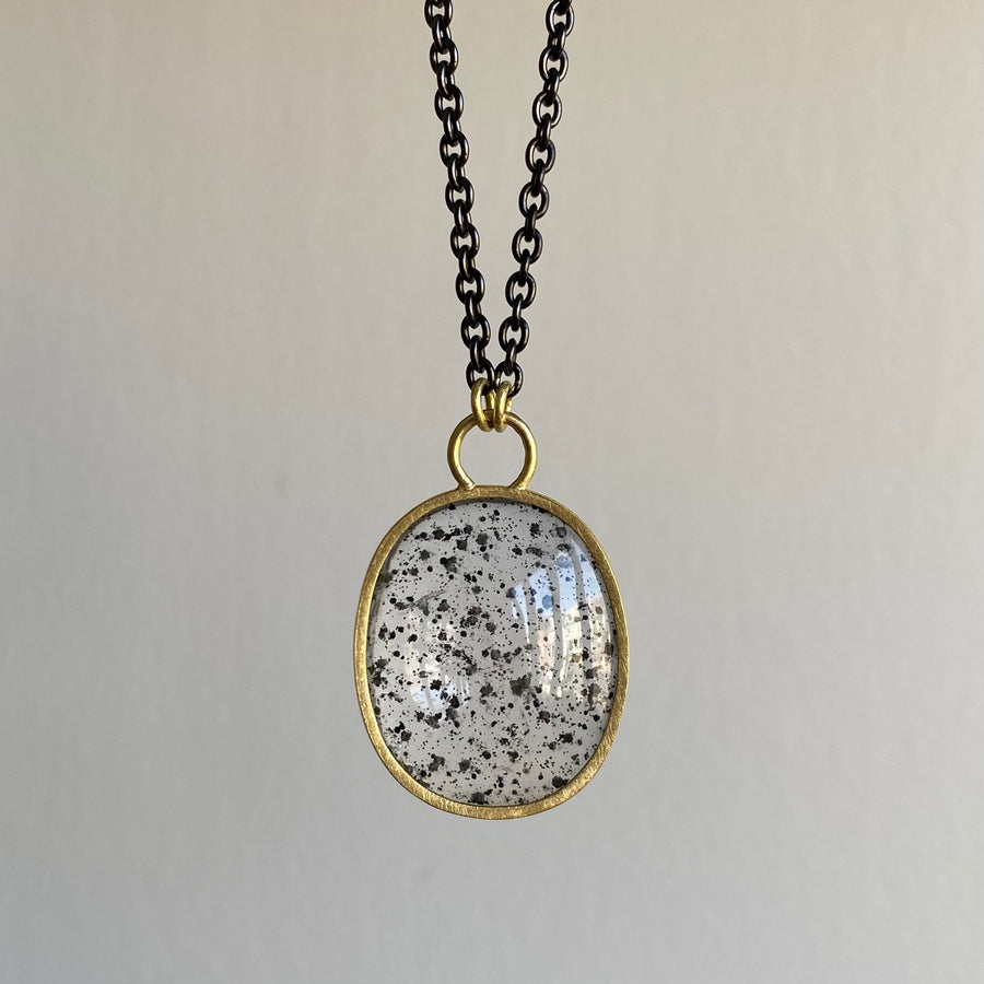 Oval Pyrite in Quartz Open Back Pendant