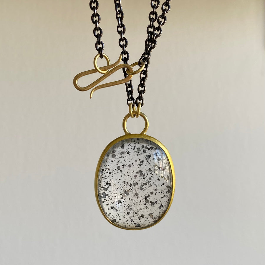 Oval Pyrite in Quartz Open Back Pendant