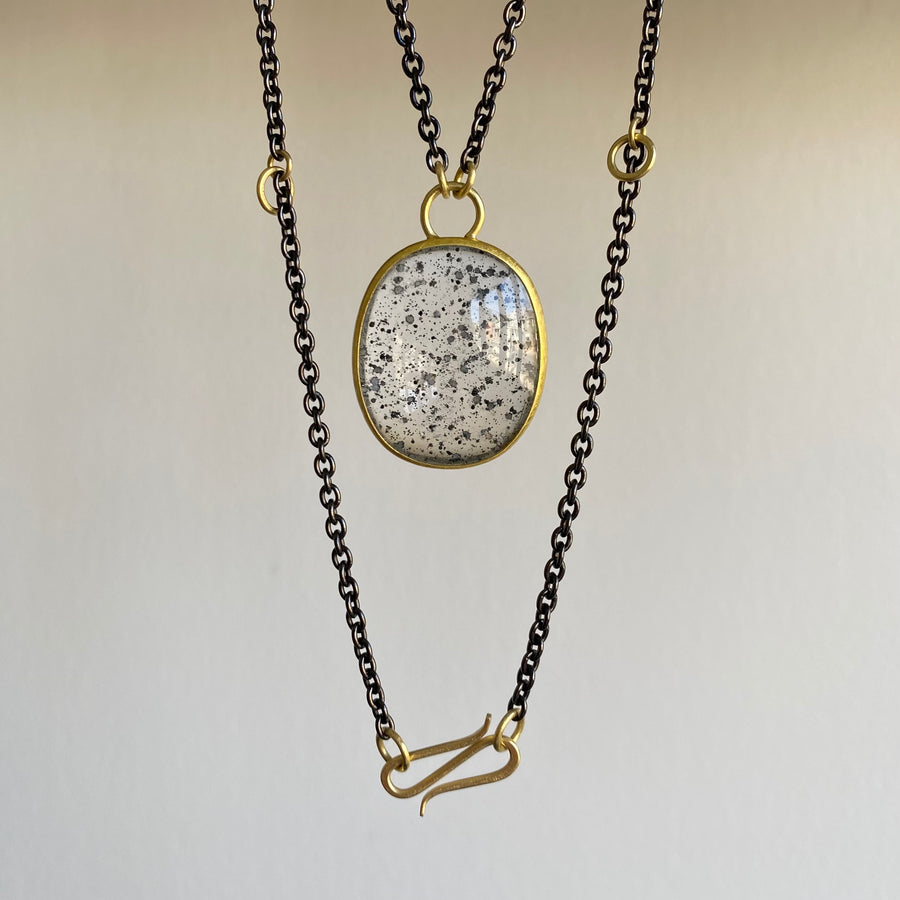 Oval Pyrite in Quartz Open Back Pendant