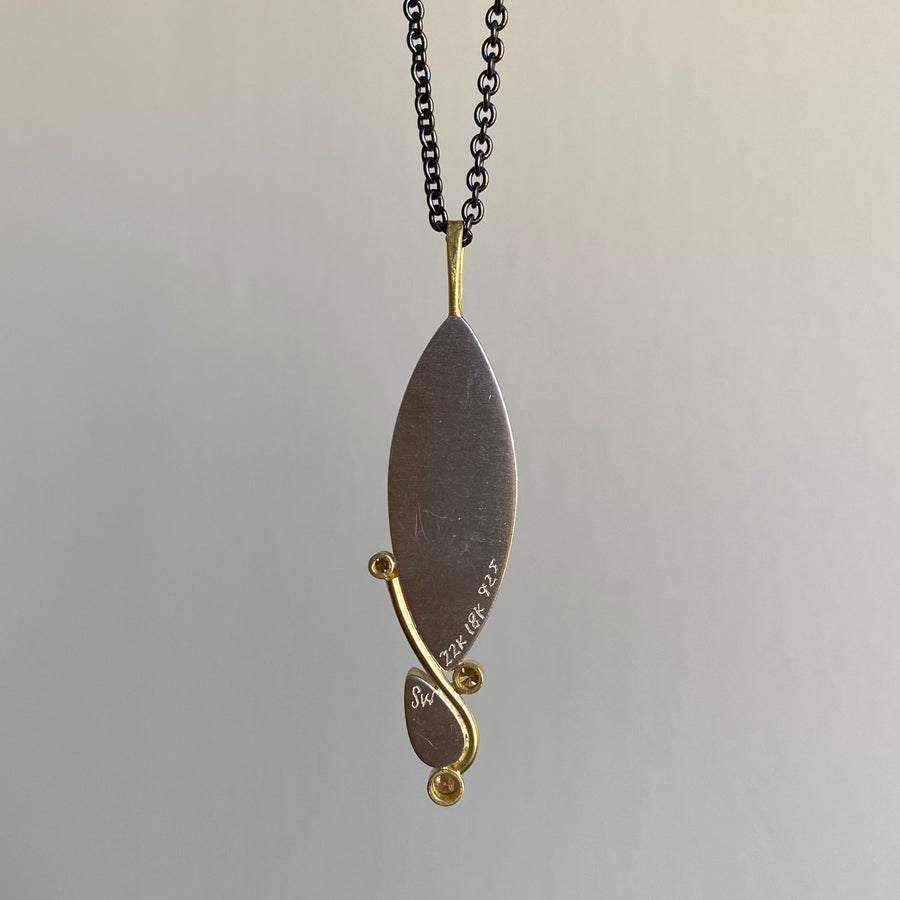 Rutilated Quartz, Tourmaline, & Diamond Pendant