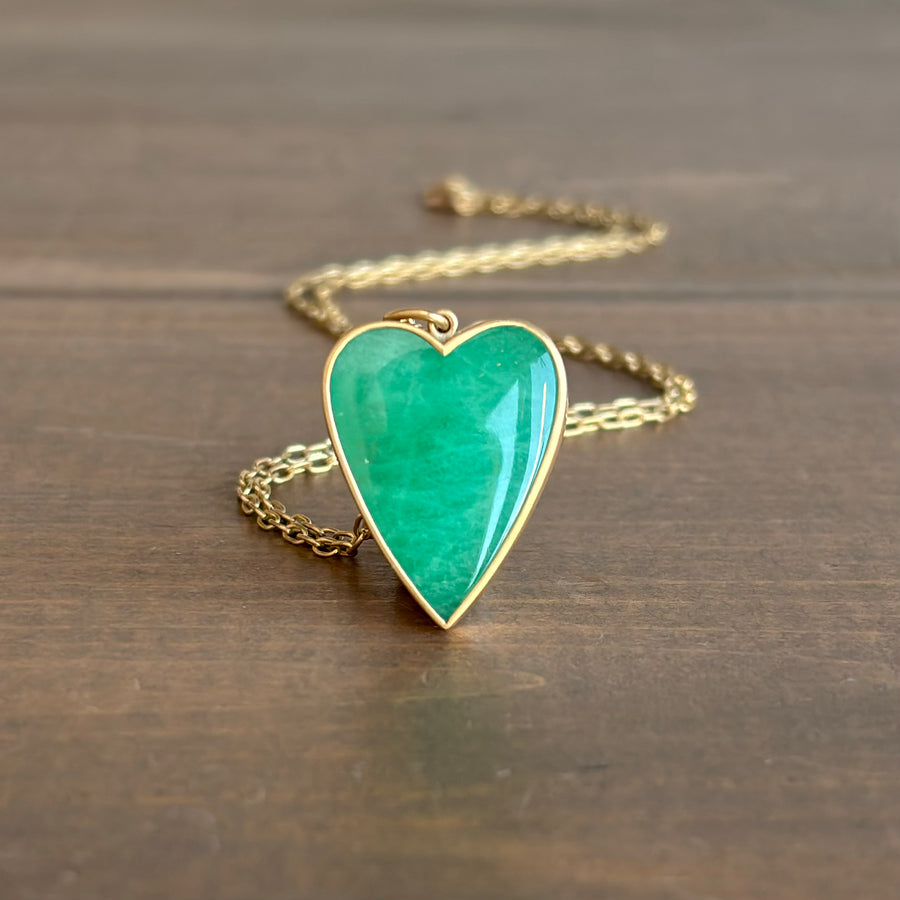 Large Brazilian Emerald Cabochon Sweetheart Pendant