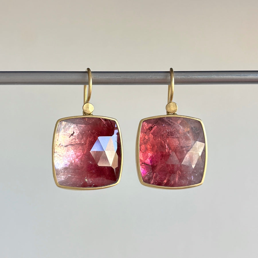 Pink Ombré Tourmaline Cushion Earrings