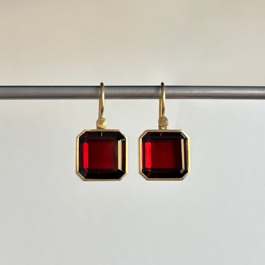 Lola Brooks Garnet Cube Earrings hanging view 1