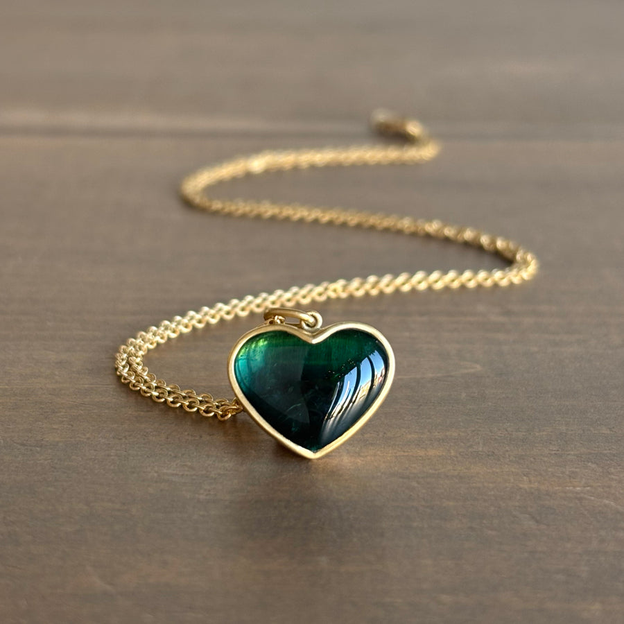 Blue/Green Tourmaline Cabochon Sweetheart Pendant