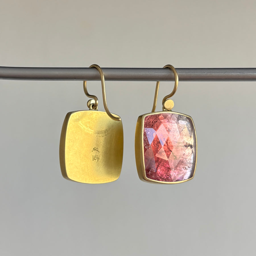 Pink Ombré Tourmaline Cushion Earrings