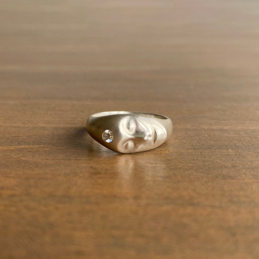Large Grey Lady Cameo Ring with Diamond