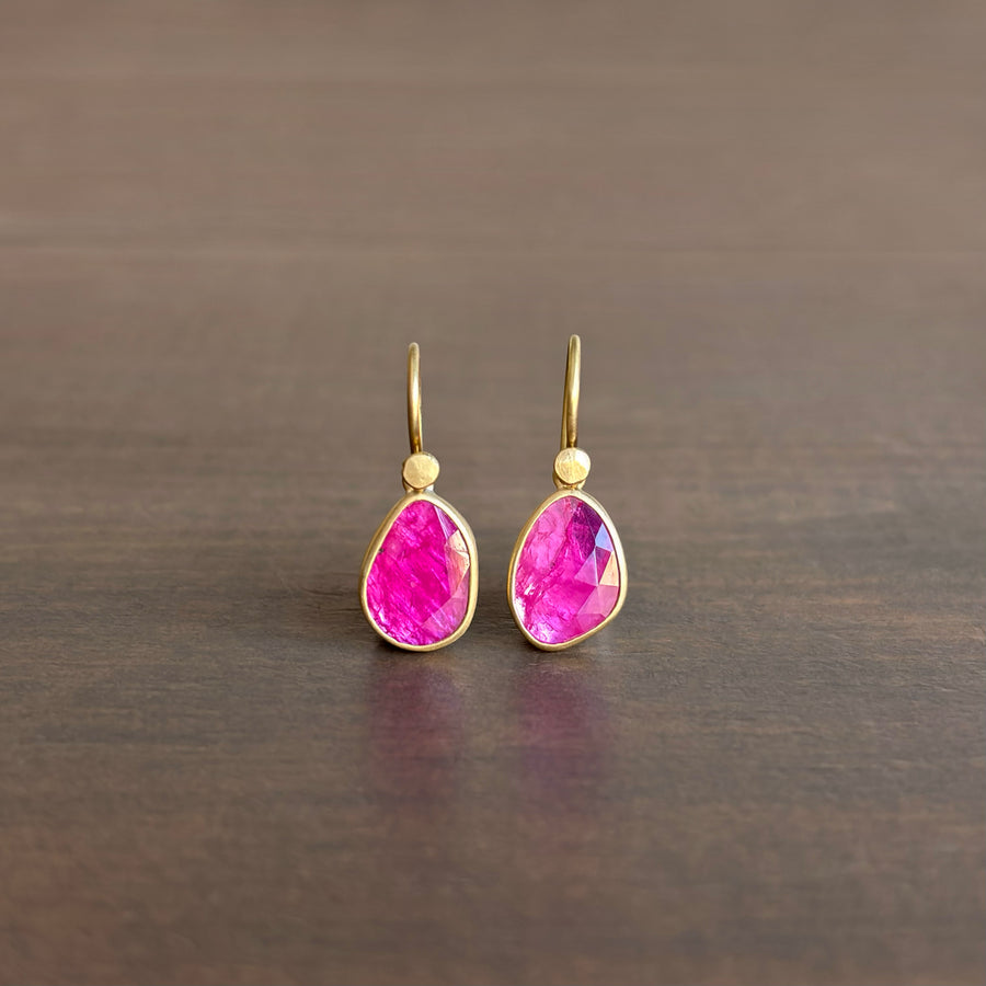 Ovalish Ruby Pebble Drop Earrings