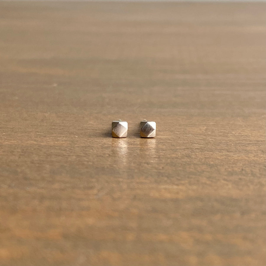 Small Faceted White Gold Stud Earrings