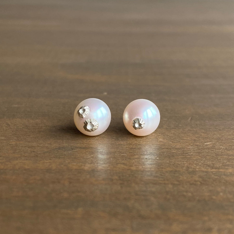 Little Pearl Studs with Silver Barnacles