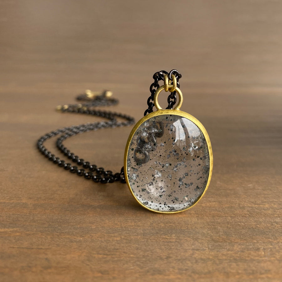 Oval Pyrite in Quartz Open Back Pendant