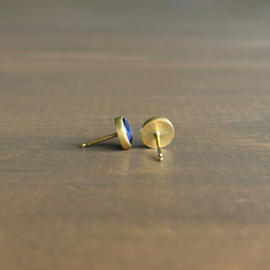 Round Blue Sapphire Stud Earrings