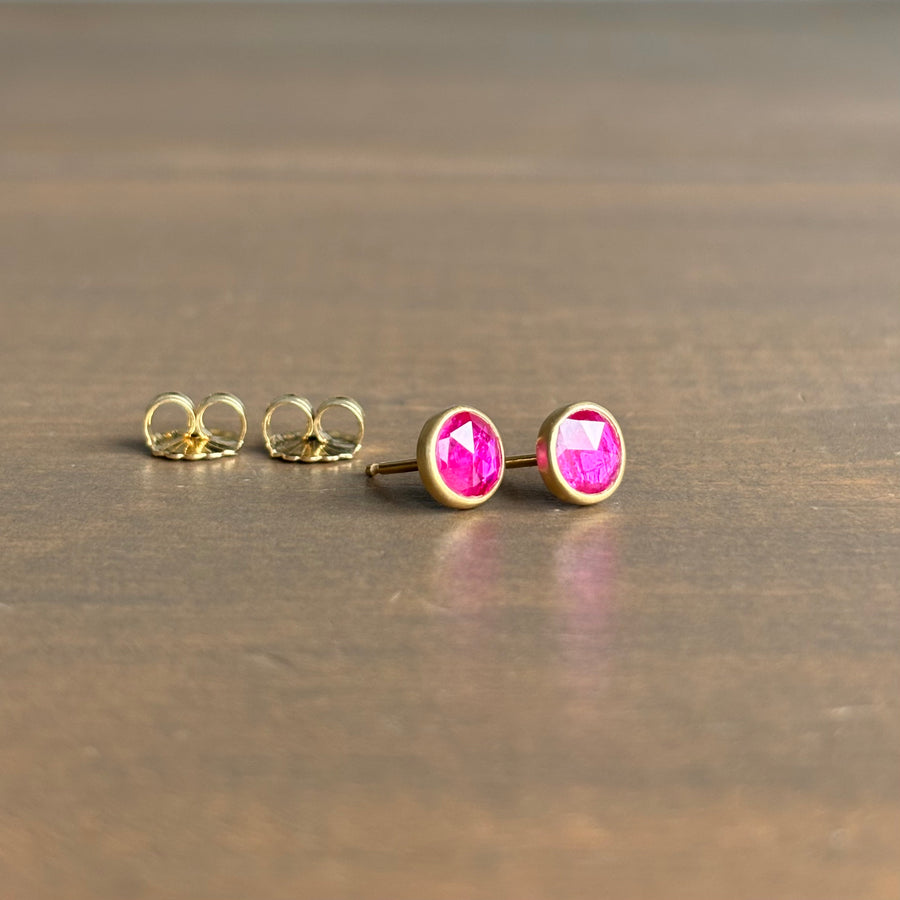 Round Ruby Stud Earrings
