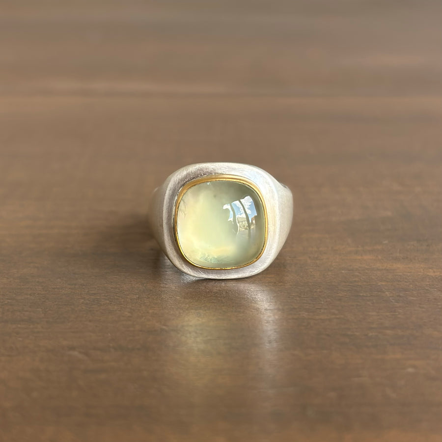 Pillow Prehnite Signet Ring