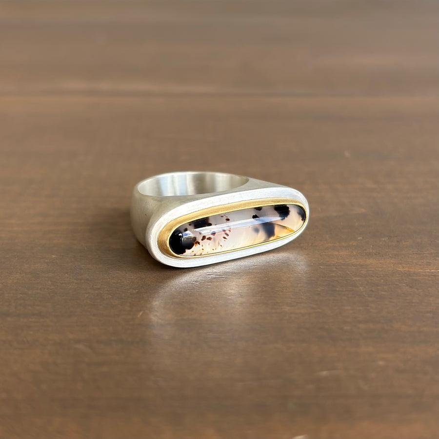 Oval Montana Agate Signet Ring