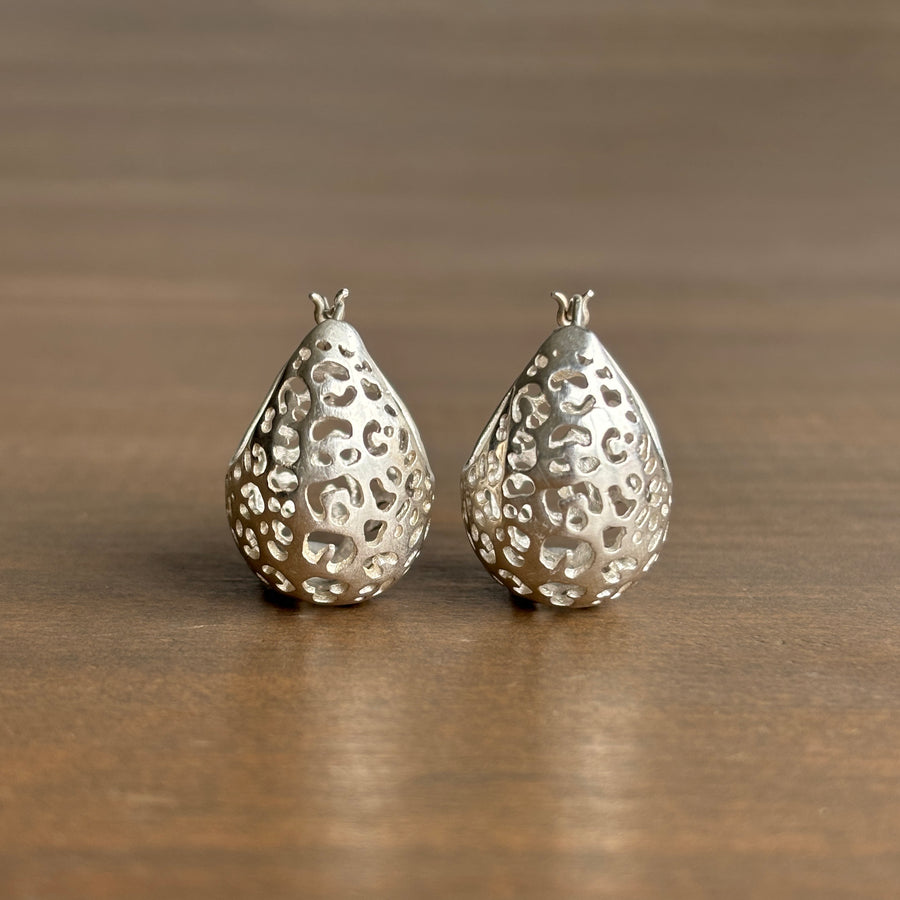 Small Silver Leopard Basket Hoop Earrings