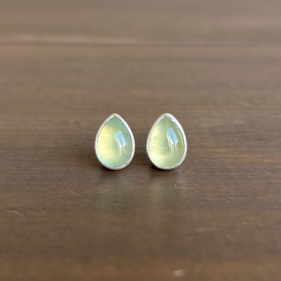 Teardrop Prehnite Stud Earrings
