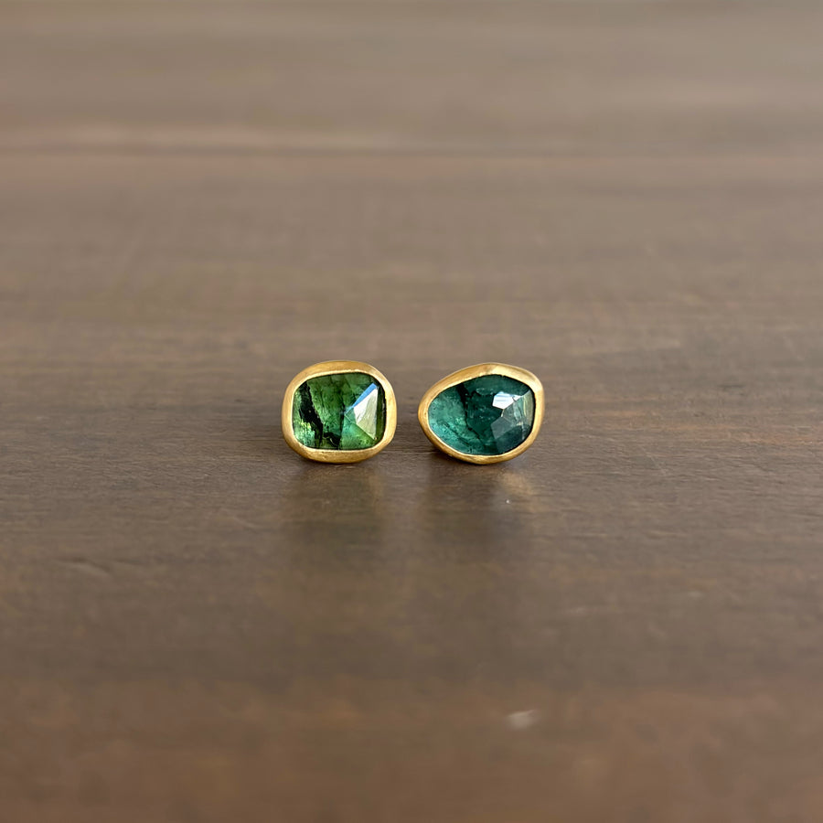 Mismatched Green Tourmaline Stud Earrings
