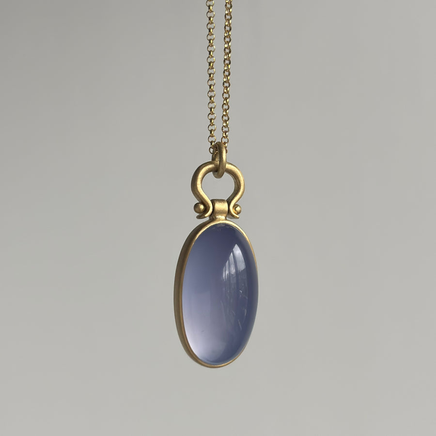 Elongated Oval Blue Chalcedony Cabochon Pendant