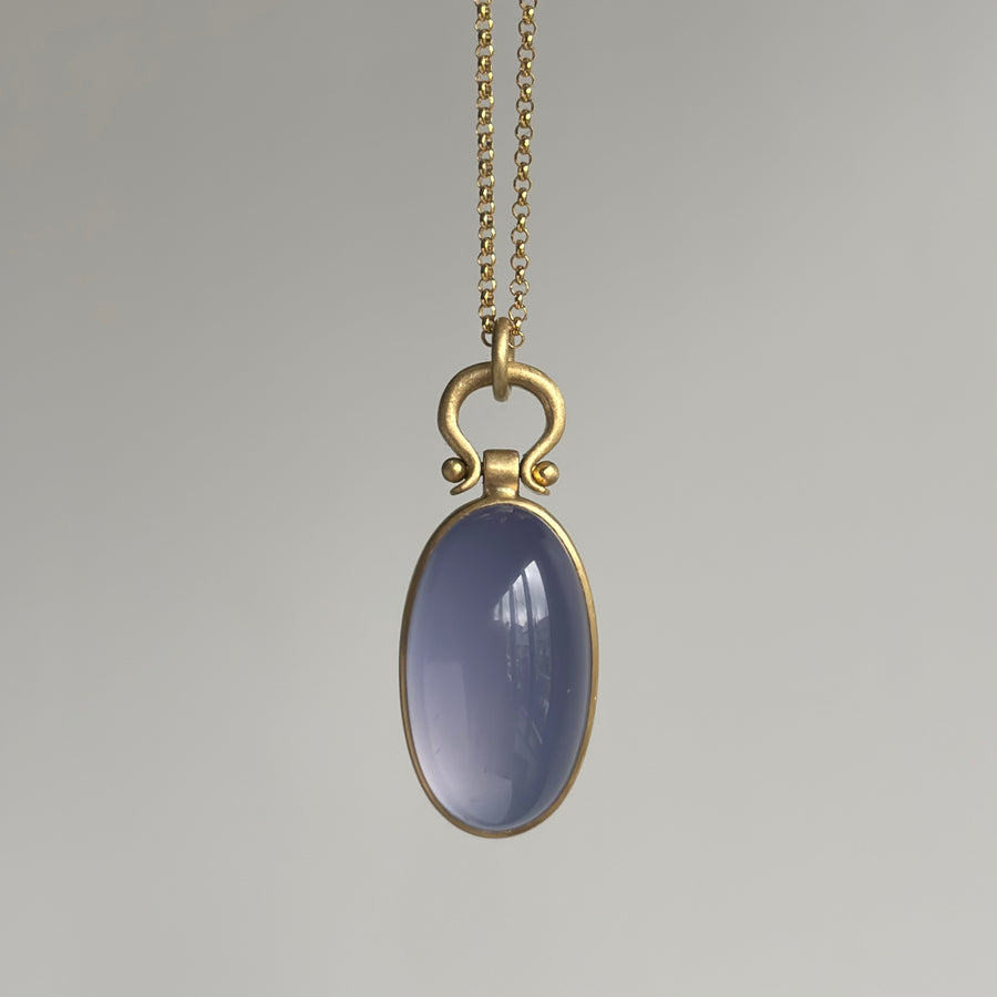 Elongated Oval Blue Chalcedony Cabochon Pendant