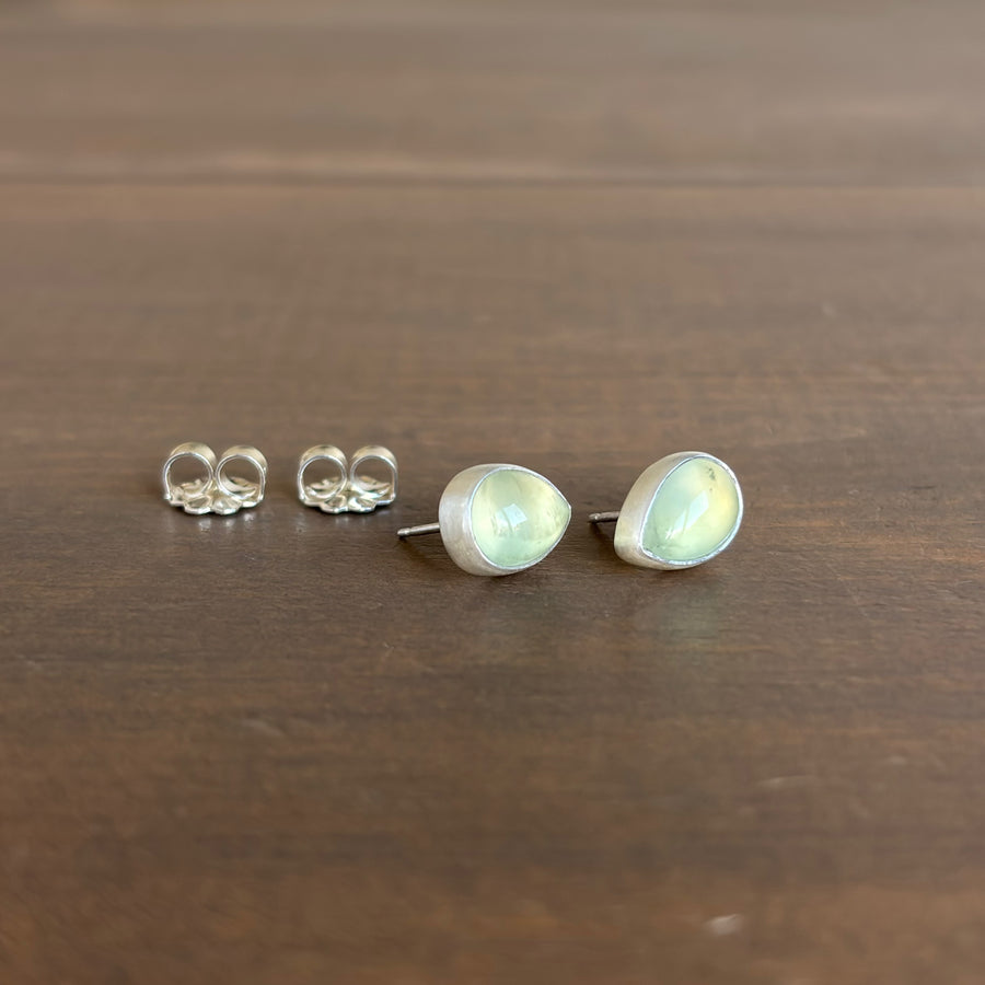 Teardrop Prehnite Stud Earrings