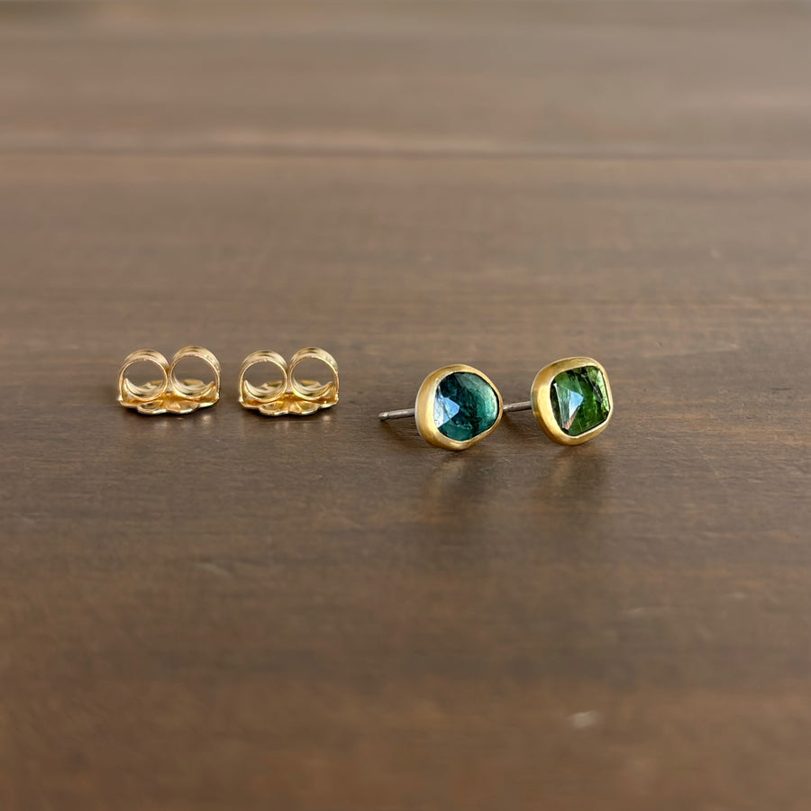 Mismatched Green Tourmaline Stud Earrings
