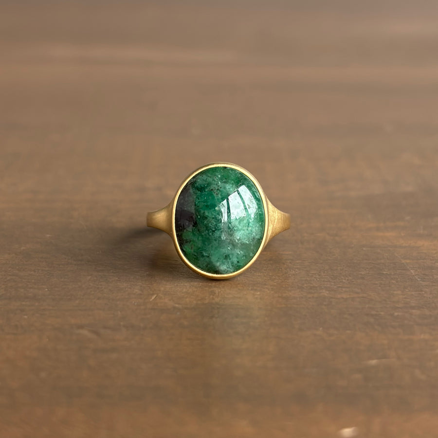 Oval Emerald Cabochon Cast Ring