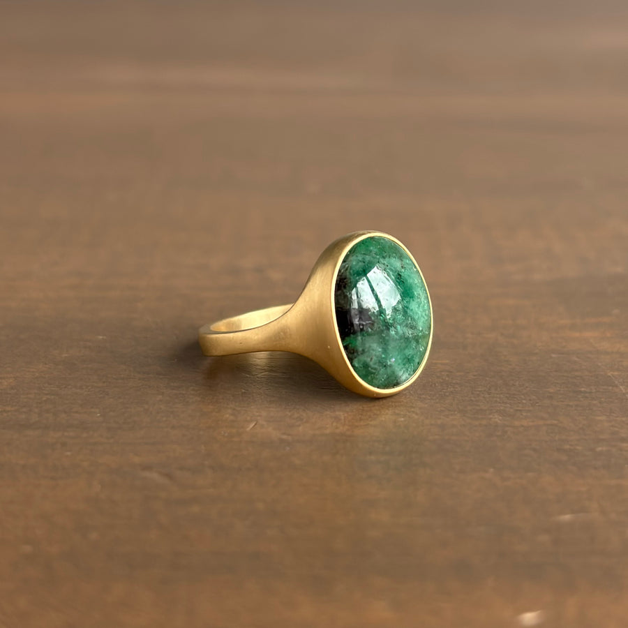 Oval Emerald Cabochon Cast Ring