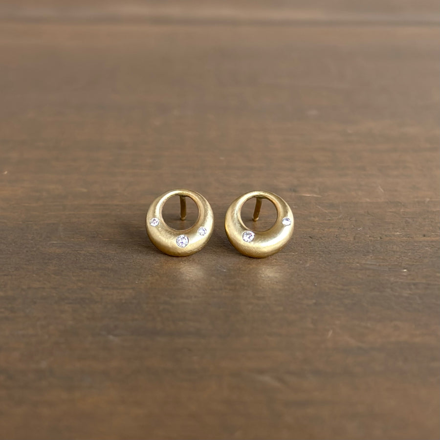 Petite Liquid Gold Fine Melee Diamond Circle Stud Earrings