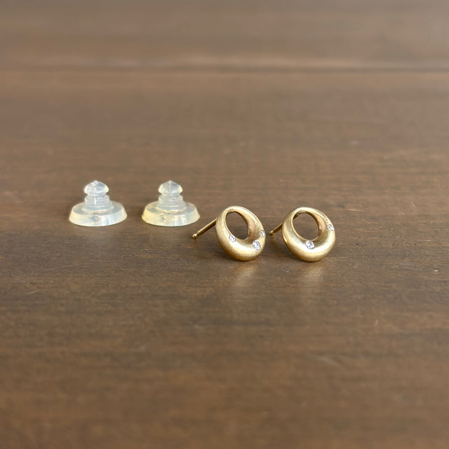 Petite Liquid Gold Fine Melee Diamond Circle Stud Earrings