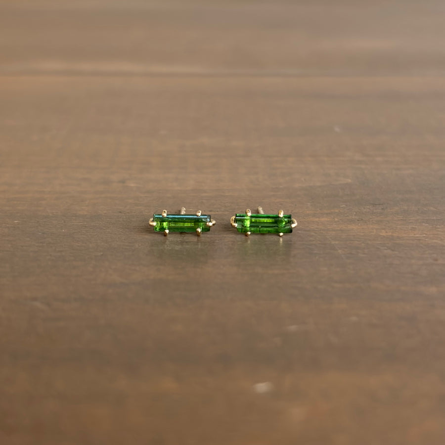 Green Tourmaline Stick Stud Earrings
