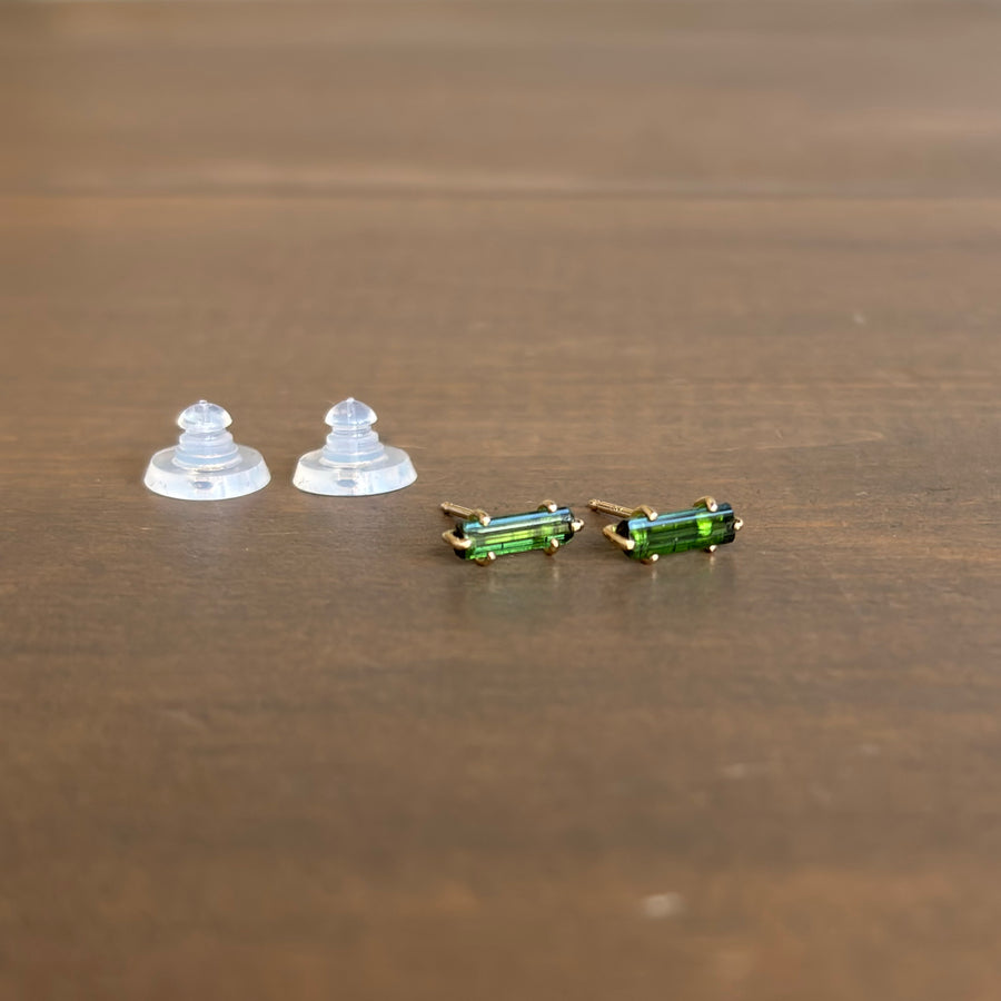 Green Tourmaline Stick Stud Earrings