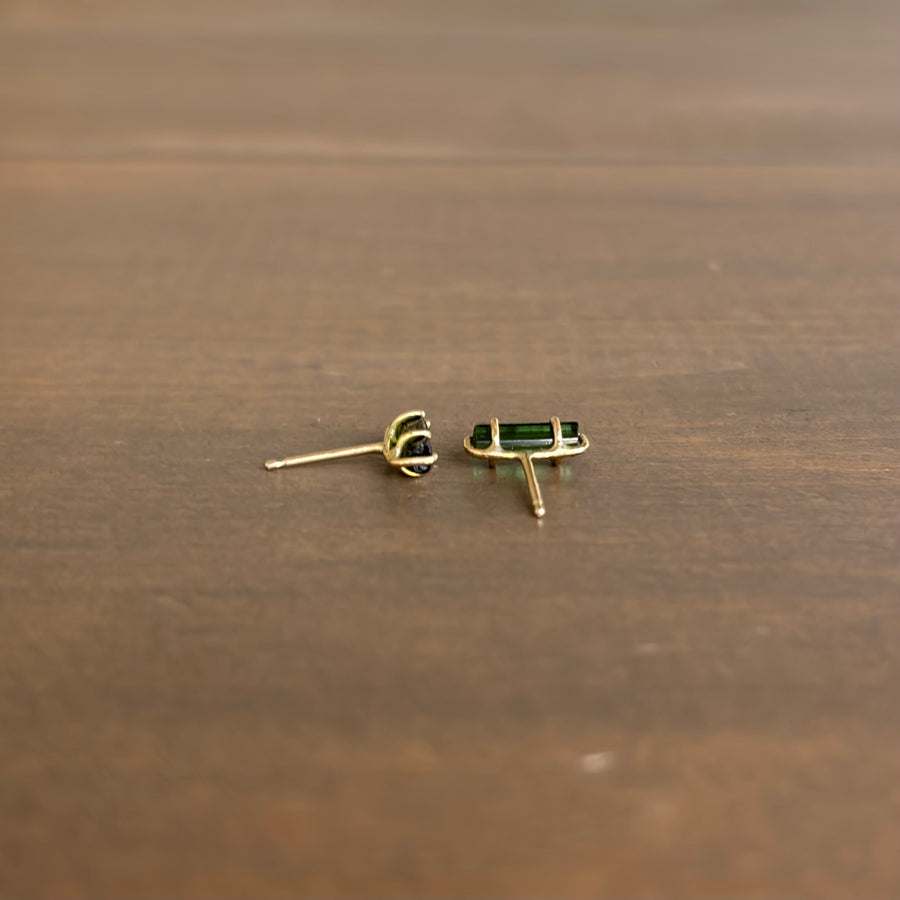Green Tourmaline Stick Stud Earrings