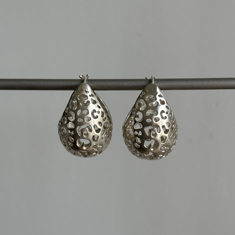 Small Silver Leopard Basket Hoop Earrings