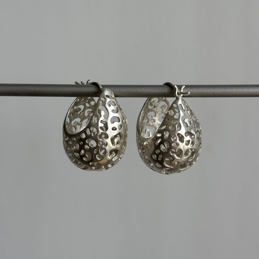 Small Silver Leopard Basket Hoop Earrings
