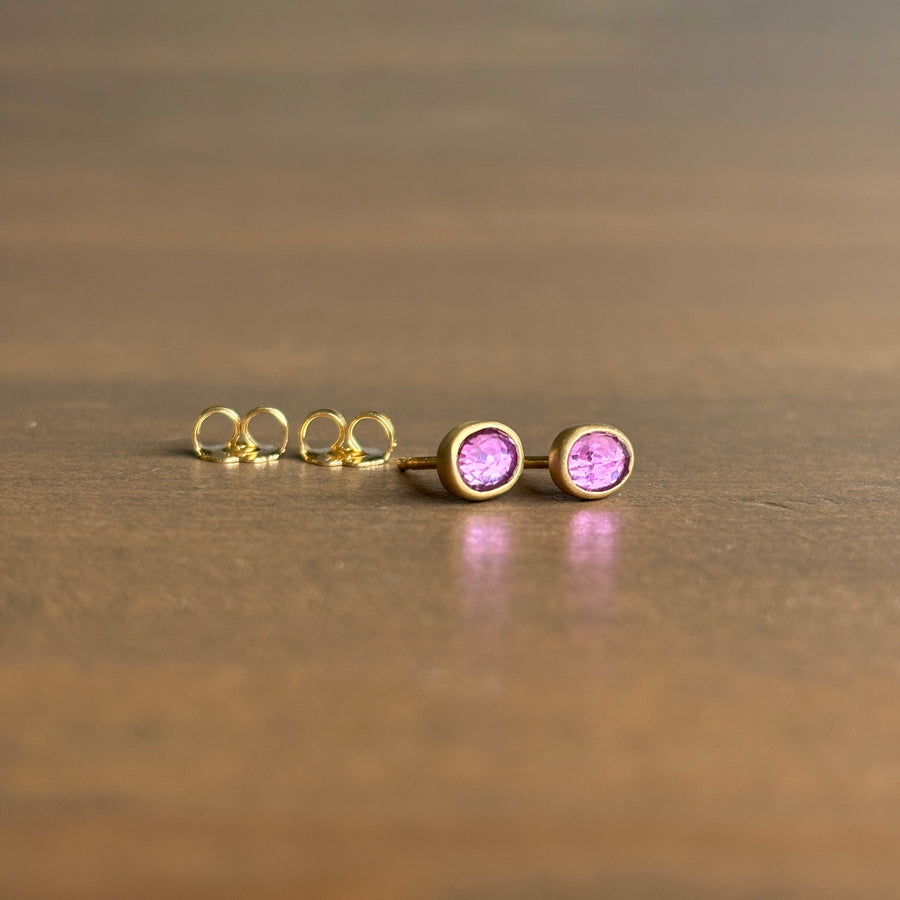 Tiny Oval Pink Sapphire Stud Earrings