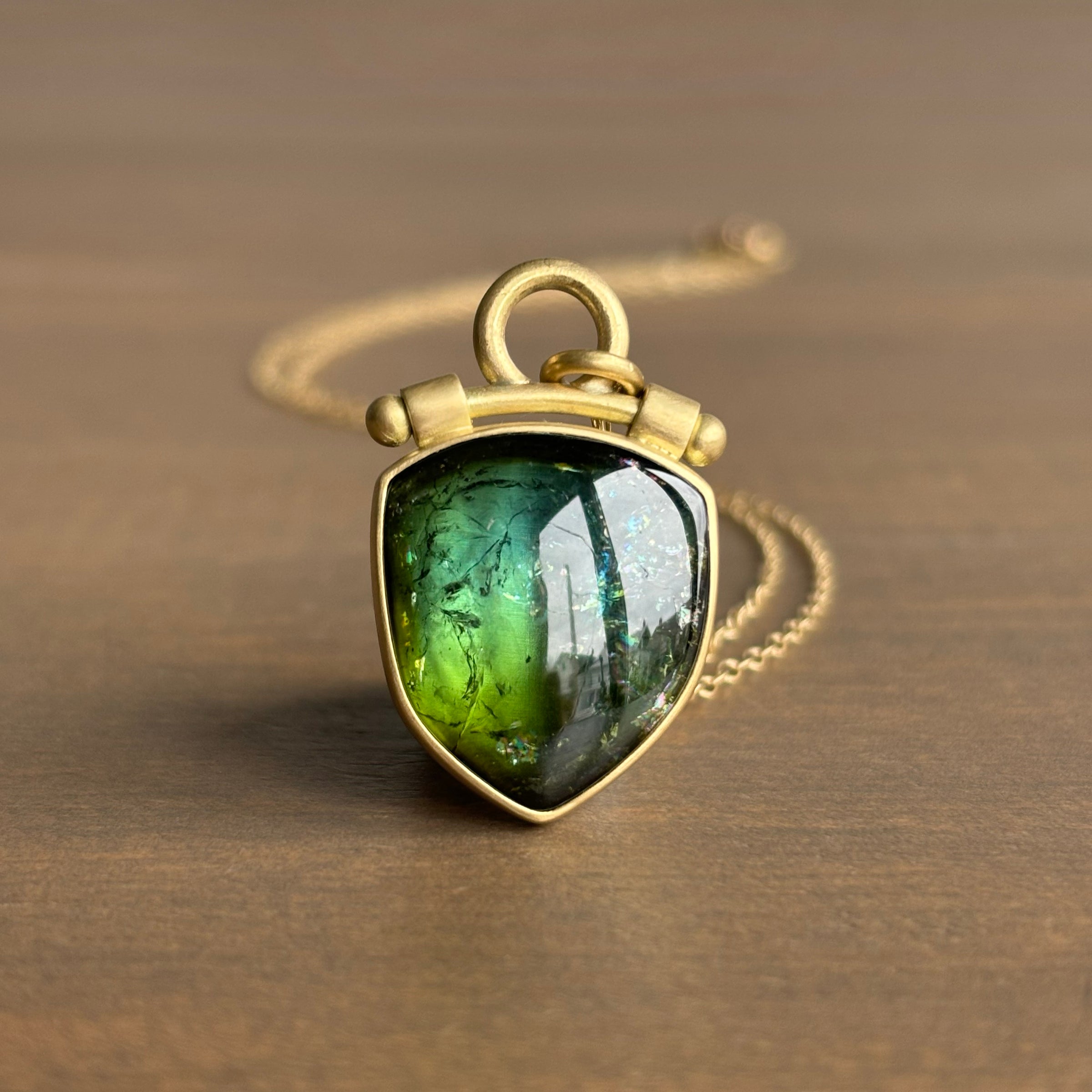 Green Tourmaline Cabochon Shield Pendant – Meeka Fine Jewelry