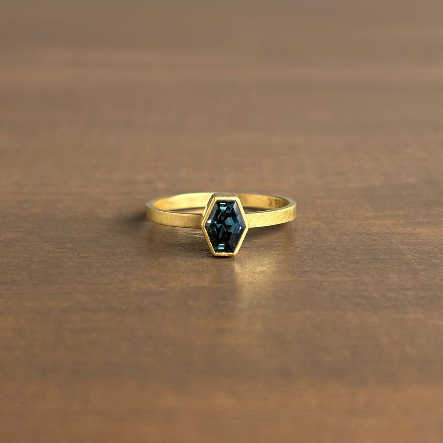 Dark Teal Sapphire Hexagon Stacking Ring