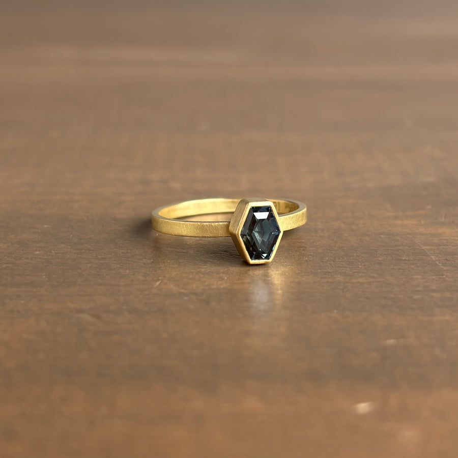 Dark Teal Sapphire Hexagon Stacking Ring