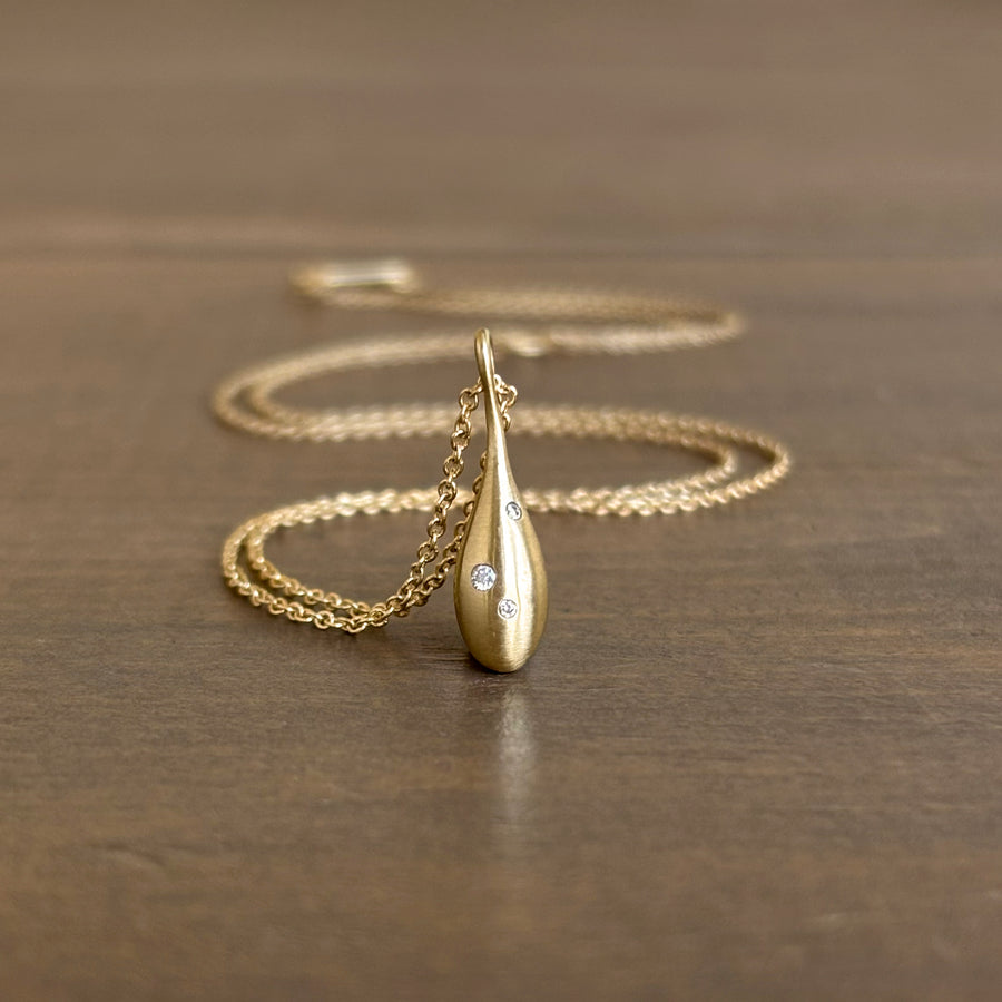 Small Liquid Gold Fine Melee Diamond Drop Pendant