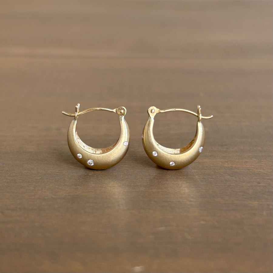 Small Liquid Gold Fine Melee Diamond Curve Hoop Earrings
