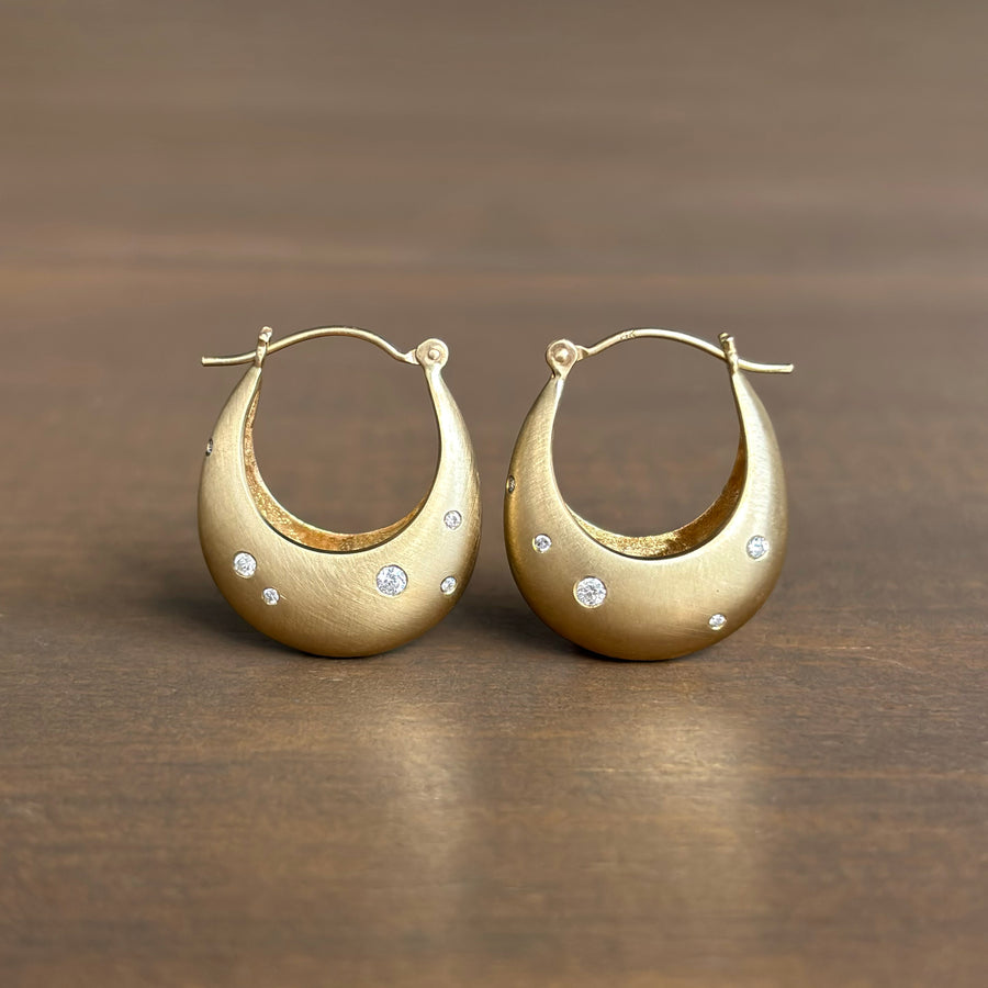 Medium Liquid Gold Fine Melee Diamond Curve Hoop Earrings