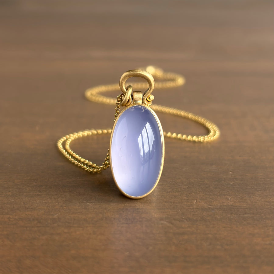 Elongated Oval Blue Chalcedony Cabochon Pendant
