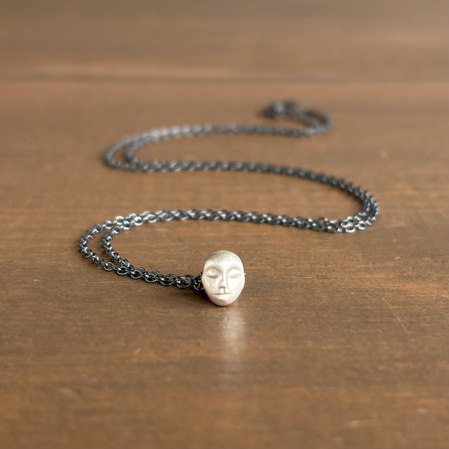 Little Silver Grey Lady Cameo Necklace