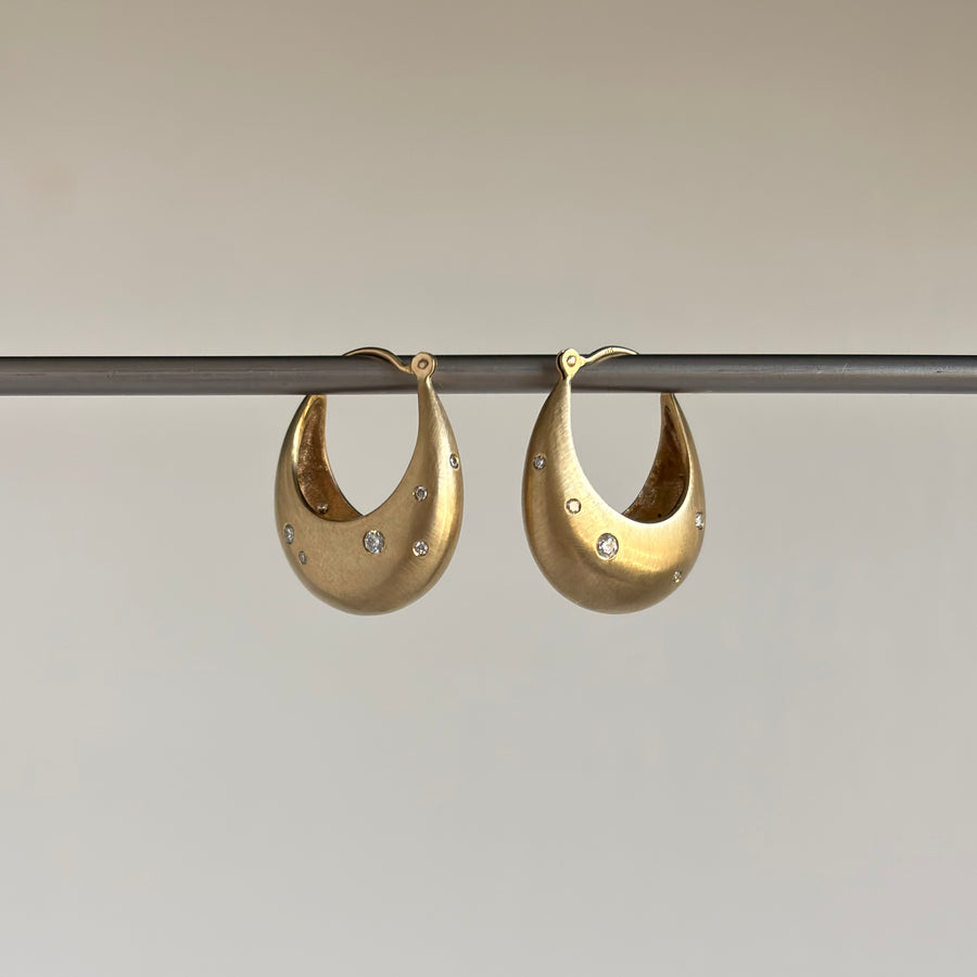 Medium Liquid Gold Fine Melee Diamond Curve Hoop Earrings