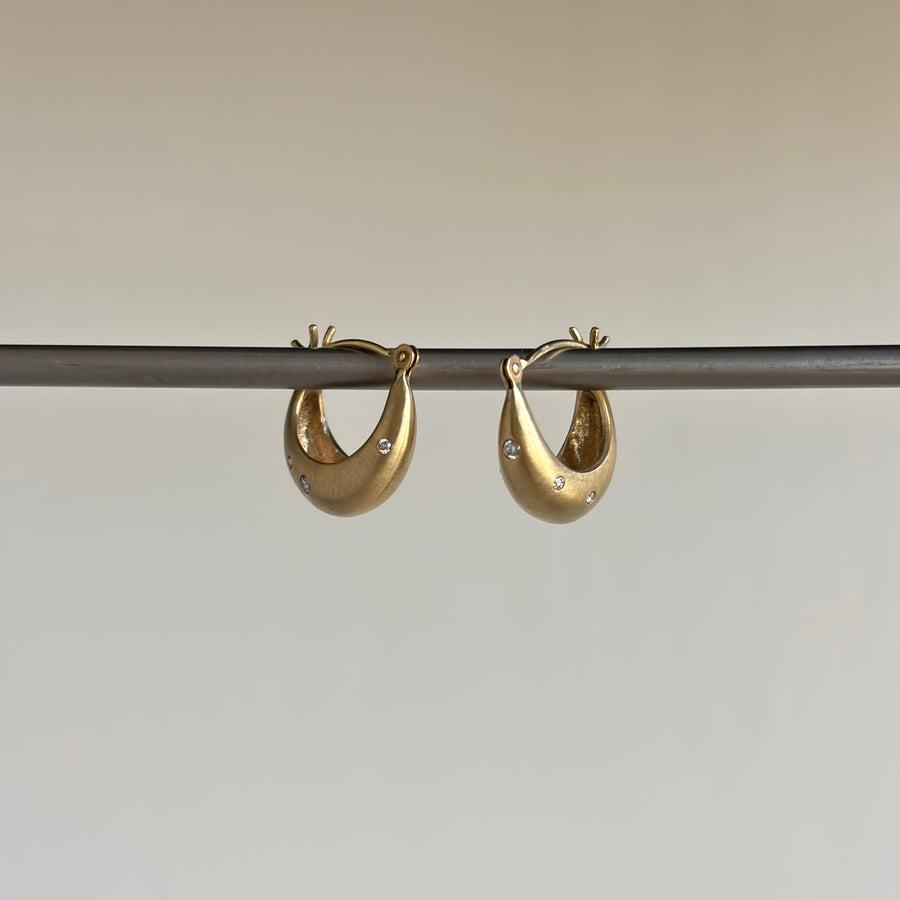 Small Liquid Gold Fine Melee Diamond Curve Hoop Earrings