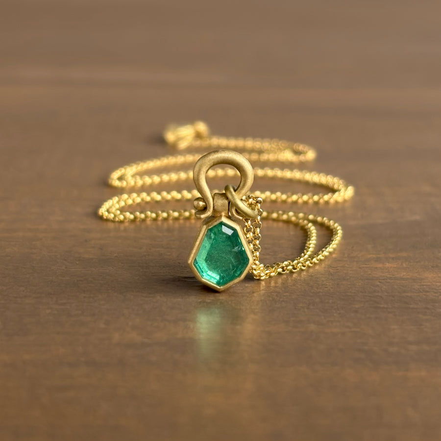 Small Octagon Emerald Shield Pendant