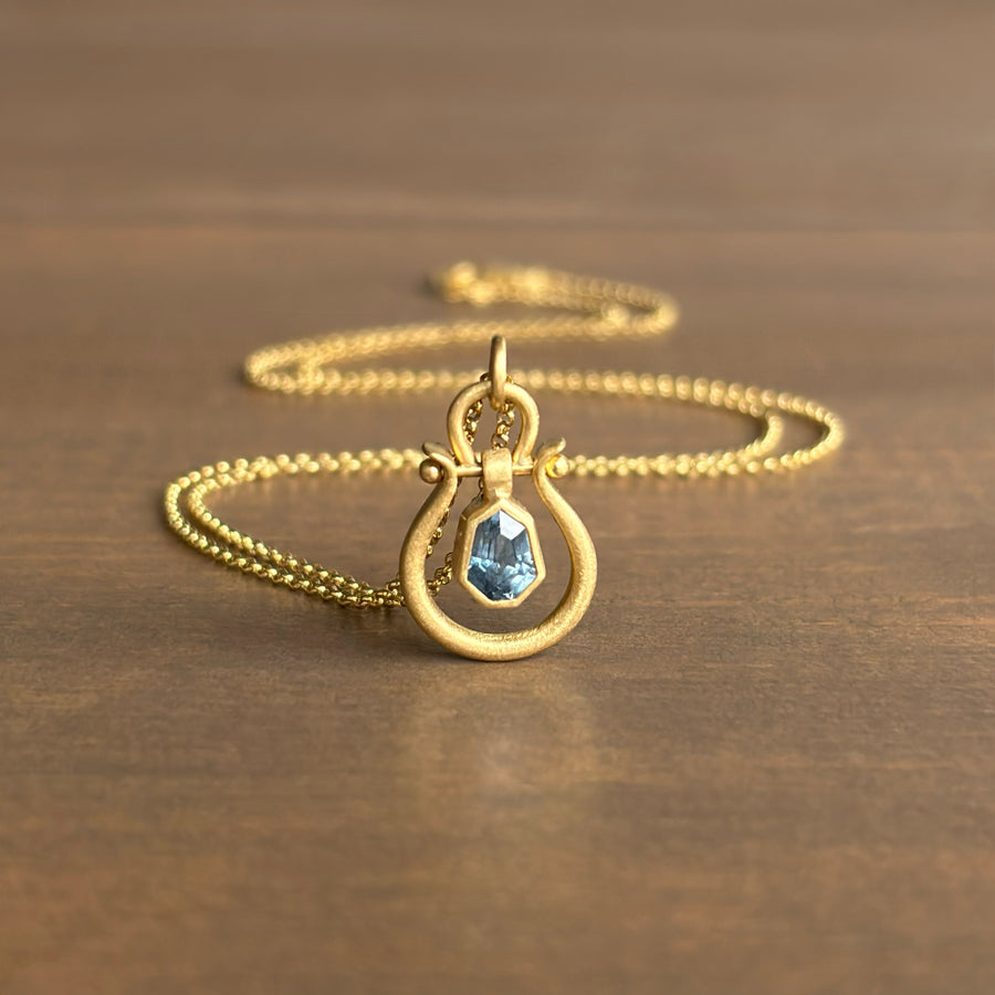 Small Geometric Blue Sapphire Lyre Pendant