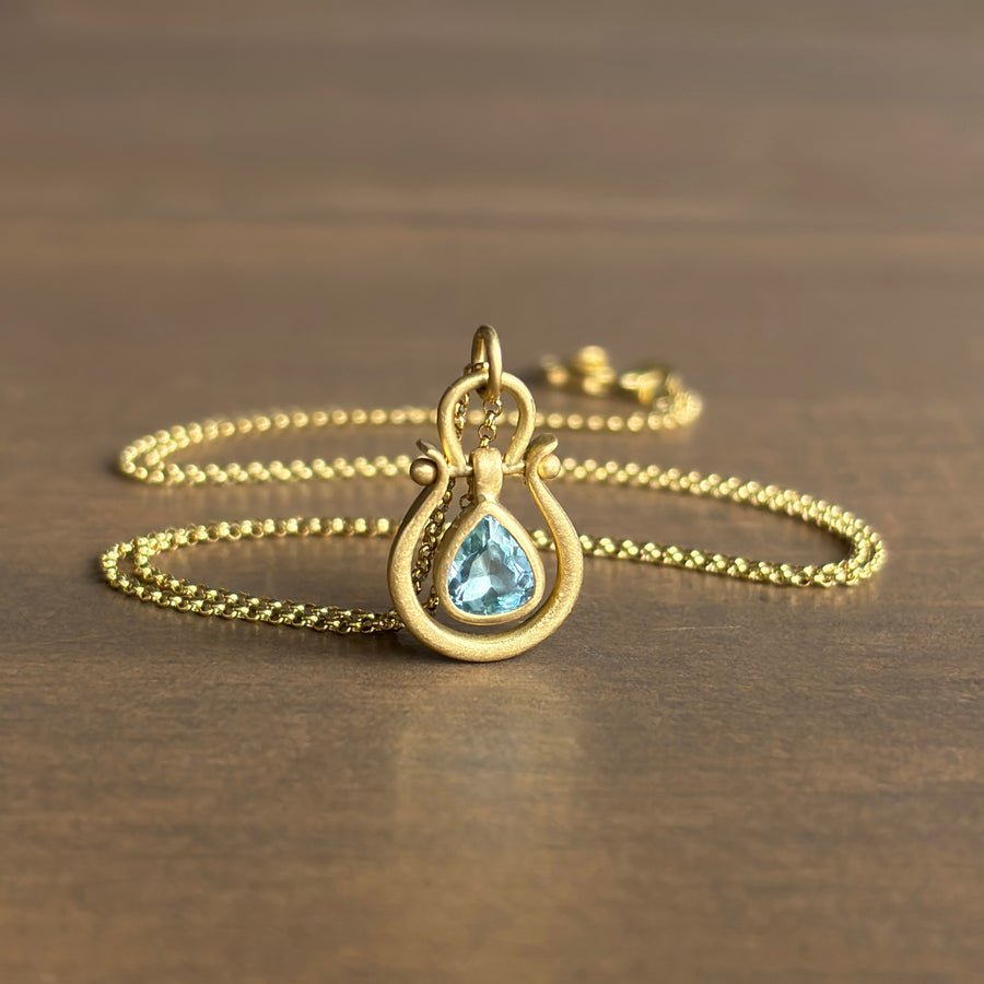Small Light Blue Aquamarine Drop Lyre Pendant