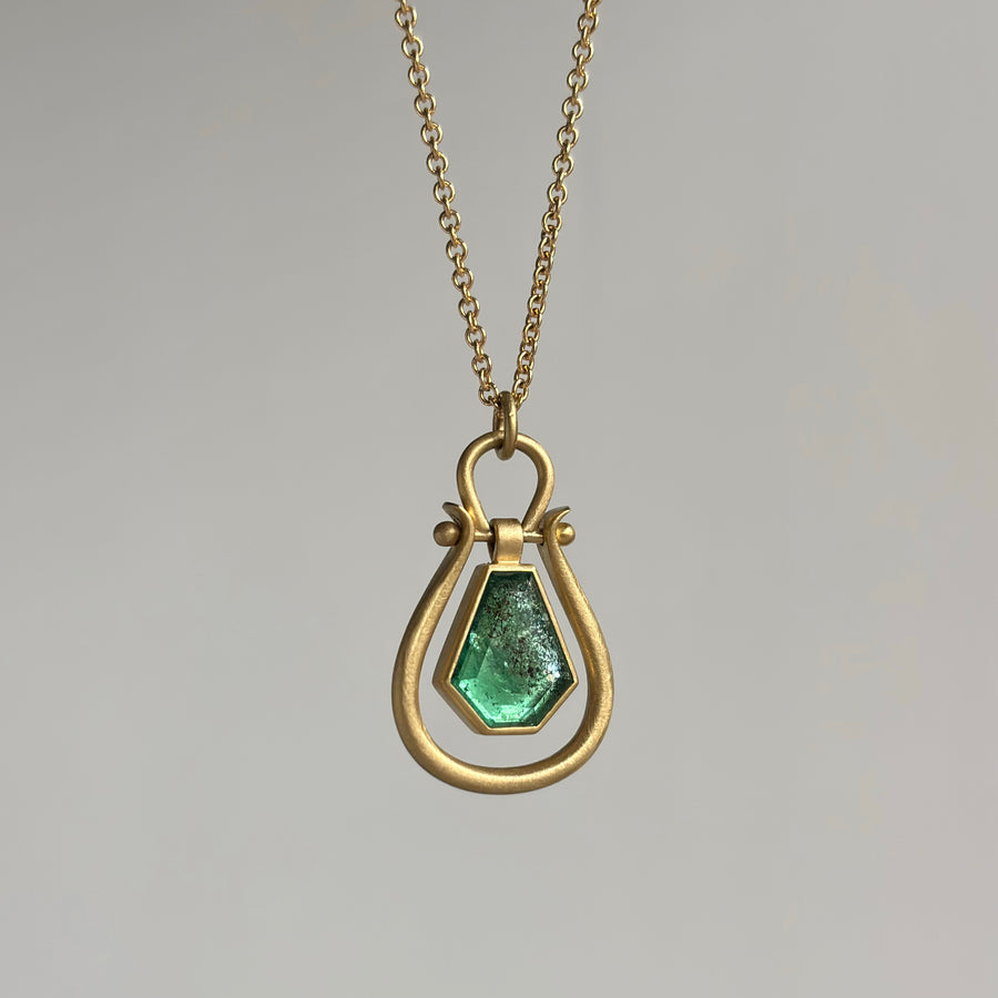 Medium Emerald Hexagon Shield Lyre Pendant