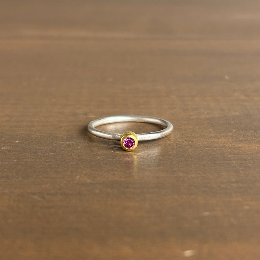 Teeny Round Rhodolite Garnet Ring